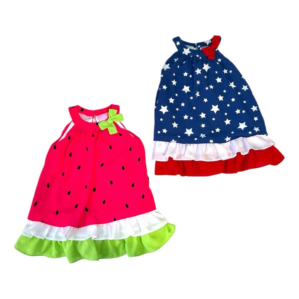 Good Lad Toddler Summer Halter Watermelon and Stars Dresses Set of 2 Size 2T